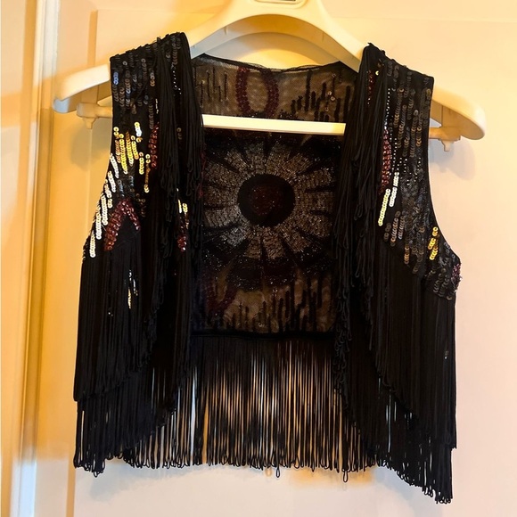 Jackets & Blazers - Black Sequin Fringe Top with Glamorous Detailing
